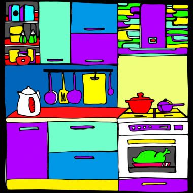 masa sandalye resimde beyaz ahşap tasarım vektör