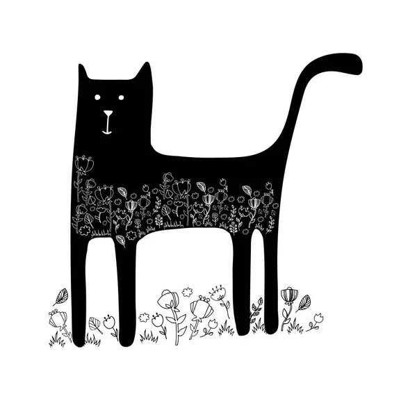 Gato animal contorno dibujo creativo gatito mascota — Vector de stock