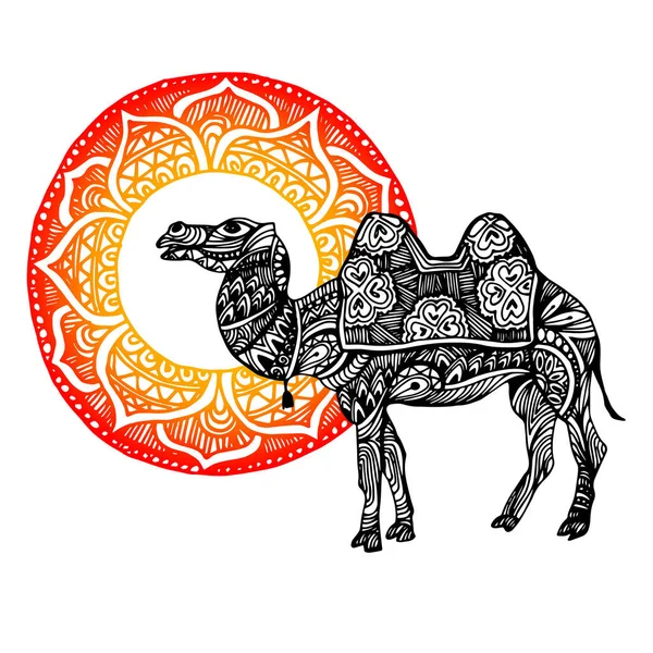 Egipto, camello, vector, desierto, ilustración, animal, naturaleza, viaje, arena — Vector de stock