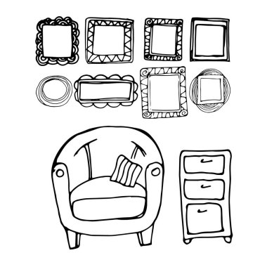 vektör iç Ev mobilya tasarım çizim modern