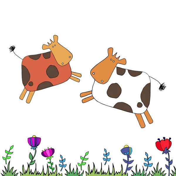 Vaca vector granja lechería animal ilustración ganado dibujos animados mamíferos leche — Vector de stock