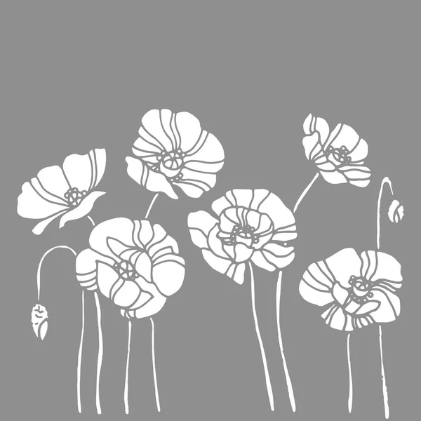 양 귀 비 자연 꽃 벡터 식물 패턴 일러스트 디자인 드로잉 — 스톡 벡터