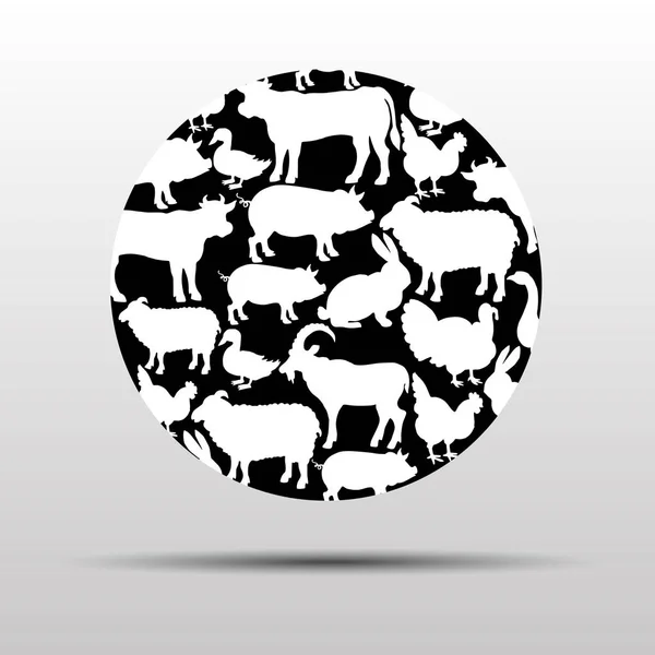 Nutztiere. Kollektion von Bauernhof-Silhouetten im Retro-Stil für Lebensmittel, Fleischgeschäfte, Verpackungen und Werbung. Design des Vektorlogos. — Stockvektor