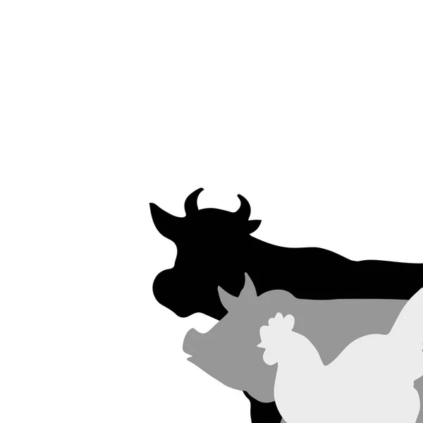 Силуэты векторных животных. корова, овца, свинья, утка и куры . — стоковый вектор
