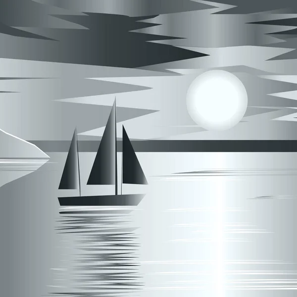 Paisaje vector velero puesta del sol mar verano nubes — Archivo Imágenes Vectoriales