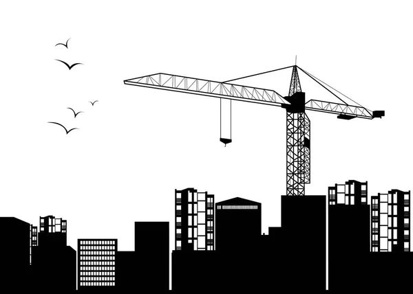 Construction grue silhouette industrie illustration architecture — Image vectorielle