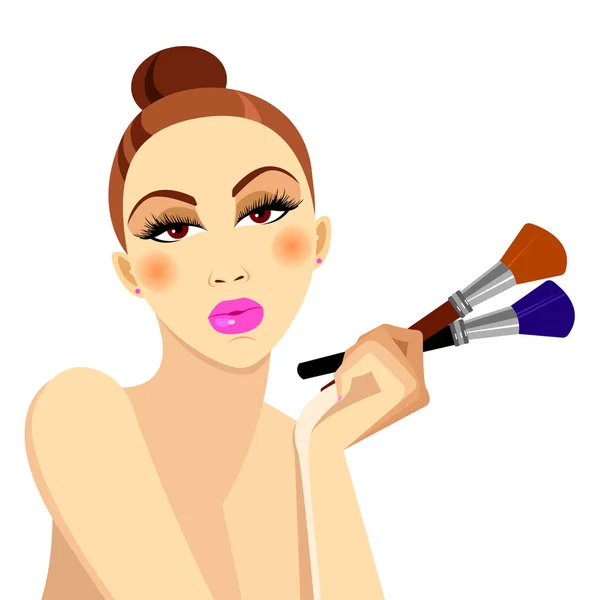 Cosméticos, diseño, glamour, cepillo, cuidado, piel, hermoso, cara, mujer, conjunto — Vector de stock