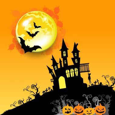 Cadılar Bayramı kale illüstrasyon korku gece siluet moon