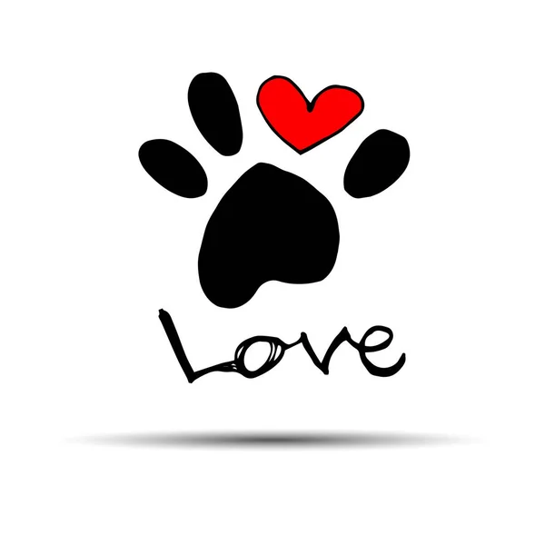 Huella de perro huella pata pie forma ilustración animal animal corazón — Vector de stock
