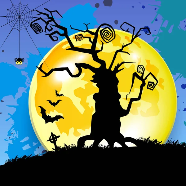Cadılar Bayramı ağaç mezarlığı vektör tatil gece ay — Stok Vektör