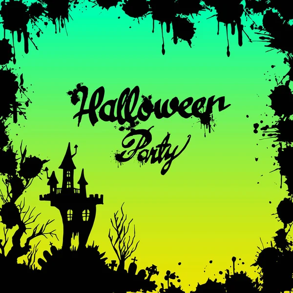 Moon halloween castle illustration horror night silhouette — Stock Vector