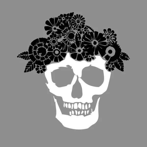 Schedel dode skeleton halloween vectorillustratie, bloem — Stockvector