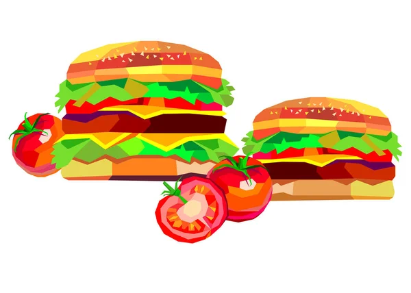 Ilustrasi burger, vektor menggambar burger burger keju sandwich - Stok Vektor