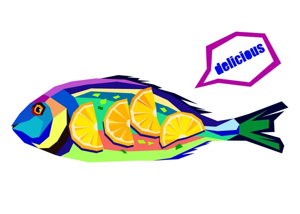 Hazırlık pişirme balık ile bir kompozisyon vektör çizim — Stok Vektör
