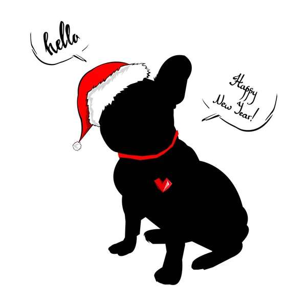 Bouledogue français Portrait dans un chapeau de Père Noël. Illustration vectorielle . — Image vectorielle