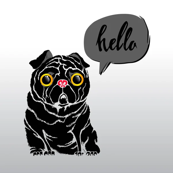 Pug cane vettore razza illustrazione purosangue animale fumetto grafico — Vettoriale Stock