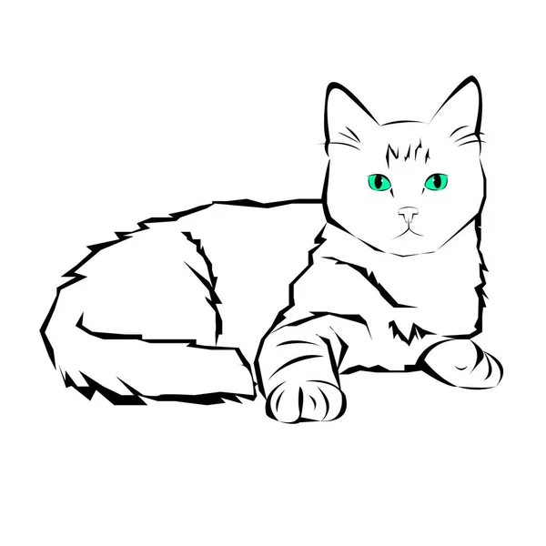 Gato, animal, contorno, dibujo, creativo, azul, imagen, gatito, línea — Vector de stock