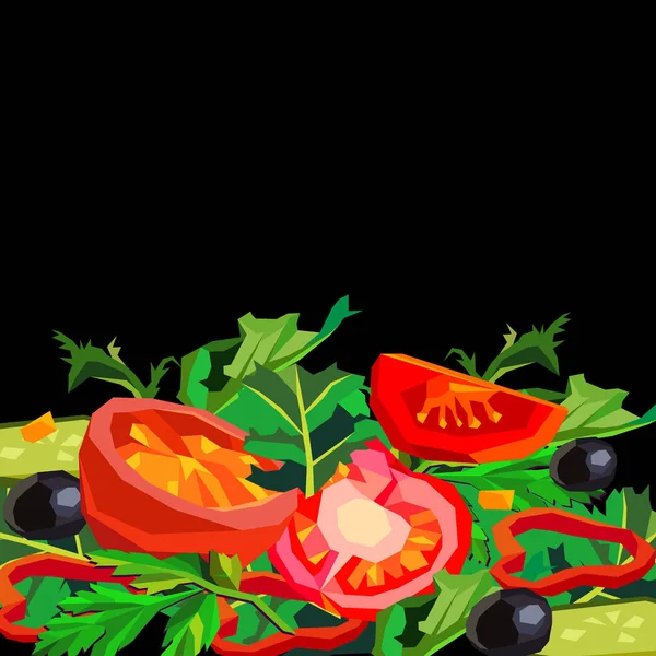 Facciamo un'insalata! insalata, cibo, sano, pomodoro, biologico, vegetale, vegetariano — Vettoriale Stock