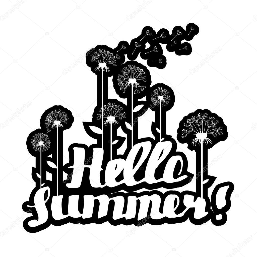 summer, inscription, hello summer, dandelion vector background botany flower fluffy