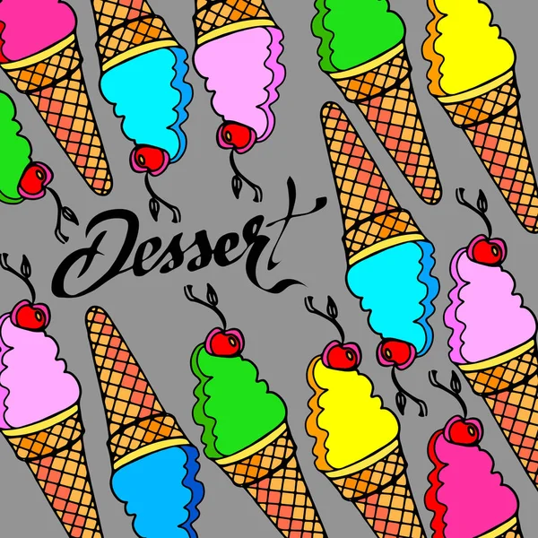 Ijs kegel vector snack zomer koude dessert belettering kalligrafie — Stockvector