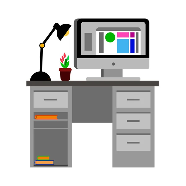 Scrivania, vettore, lavoro, tavolo, design, ufficio, oggetto, illustrazione, grafica — Vettoriale Stock