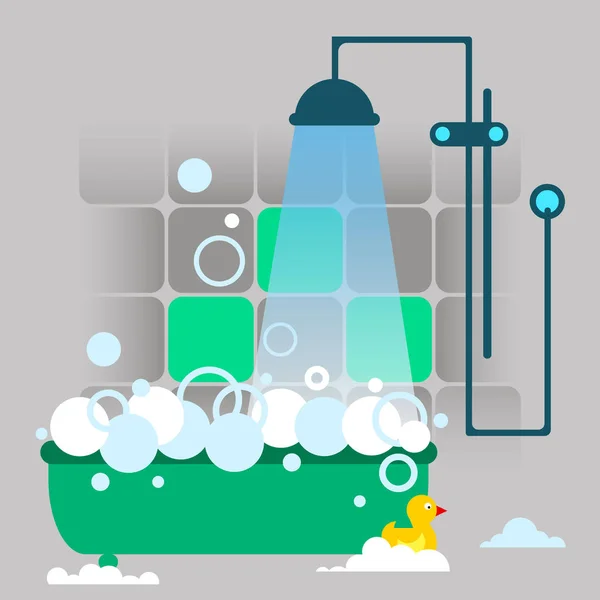 Salle de bain, vecteur, intérieur, mur, douche, décoration, WC — Image vectorielle