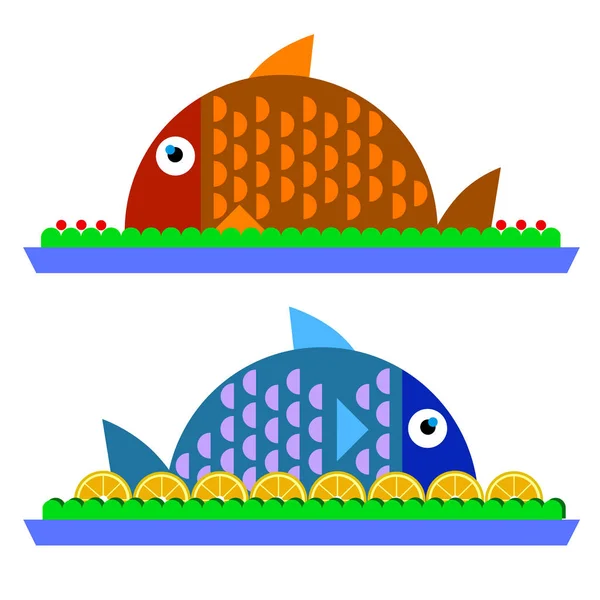 Balık yemek vektör yemek yemek tabağı — Stok Vektör