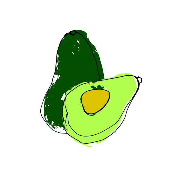 Avocado, frisch, Lebensmittel, Bio, Vektor, gesund, Illustration, Obst, geschnitten, grün — Stockvektor