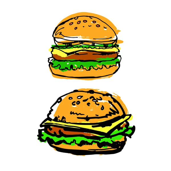 Ilustrasi vektor daging sapi hamburger Sandwich Cheeseburger - Stok Vektor