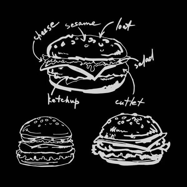 Ilustrasi vektor daging sapi hamburger Sandwich Cheeseburger - Stok Vektor