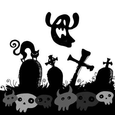 Cadılar Bayramı mezarlığı ay ışığı manzara. illüstrasyon, gece, vektör