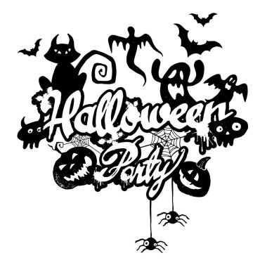 Parlak vektör çizim, poster, mutlu Cadılar Bayramı için kartpostal. Modern ve şık elle çizilmiş yazı. Alıntı. El yazıt boyalı. Metin afiş veya Halloween parti gece için arka plan.