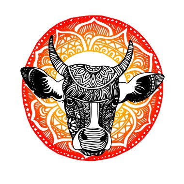 Bir inek desenleri ve etnik süsler, süsler antik kabilelerin ve Hindistan halkları ile silüeti.