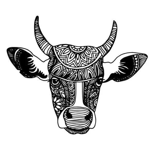 Silueta de una vaca con patrones y ornamentos étnicos, adornos de tribus antiguas y pueblos de la India . — Vector de stock