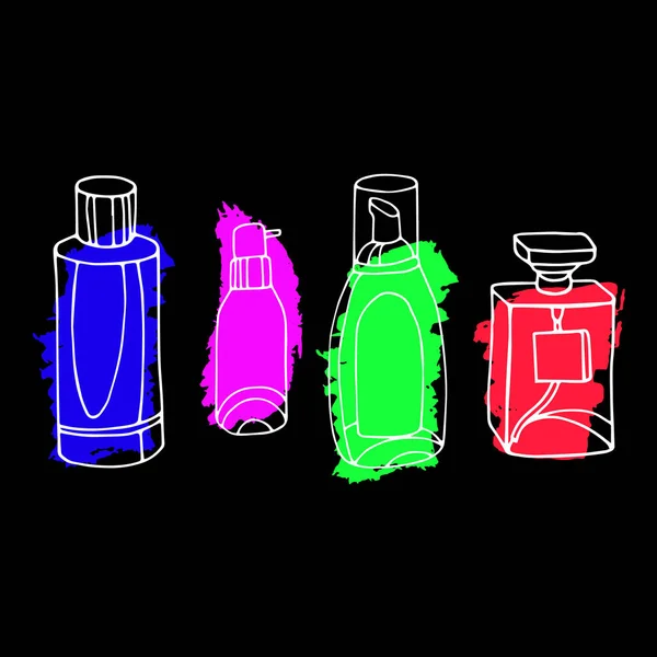 Conjunto de vetor perfume moda recipiente cheiro spray. Vetor ilustração perfume loja símbolos elegante mercadoria presente. Beleza líquido fragrância de luxo aroma perfume frasco aromaterapia . — Vetor de Stock