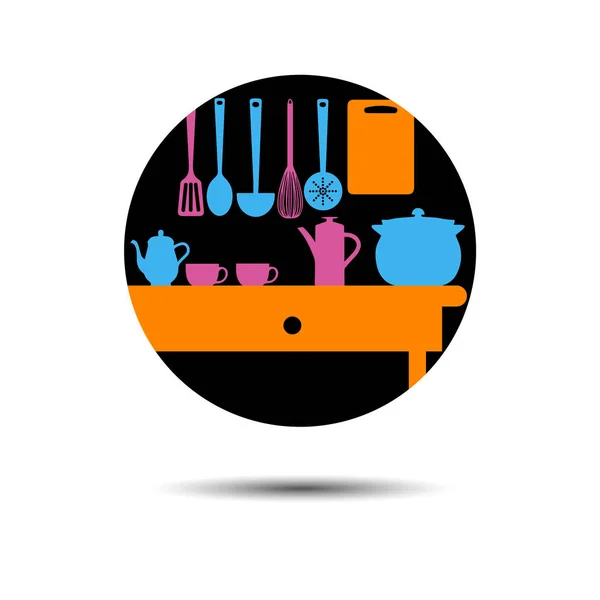 Vector symbol fork food kitchen silhouette kettles — Stock Vector