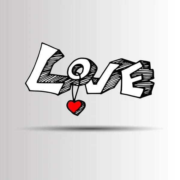Vektor szabadkézi betűk "szeretet" szöveg doodles, Valentin-nap — Stock Vector