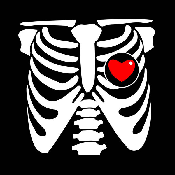 chest, rib, vector, skeleton, heart, bone, illustration, ray, xray, film