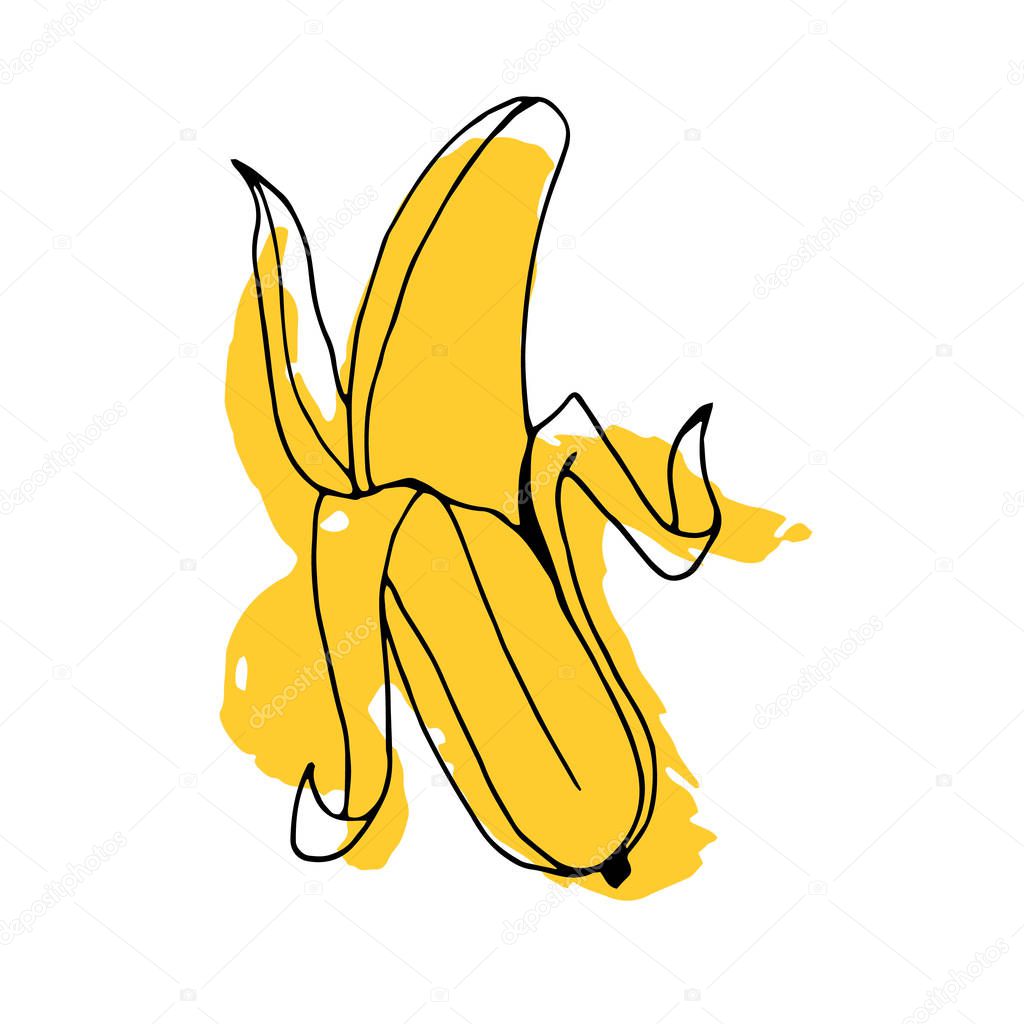 banana, illustration, fresh, fruit, food, ripe, yellow, healthy, icon, peel