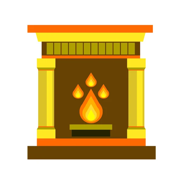 Fireplace, home, vector, fire, interior, illustration, decoration object mantelpiece bright light — Stock Vector