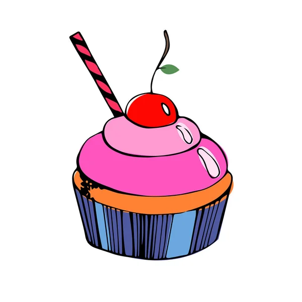 Bolo vetor cupcake sobremesa creme alimento doce ilustração aniversário delicioso — Vetor de Stock