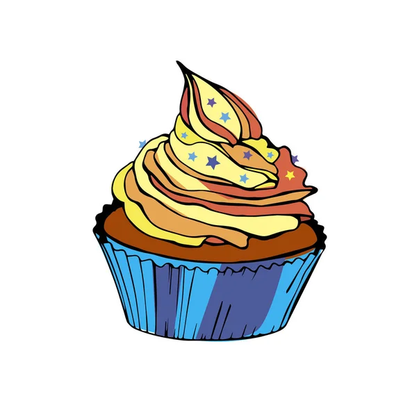 Торт векторний кекс десерт вершки їжа солодка ілюстрація день народження смачно — стоковий вектор