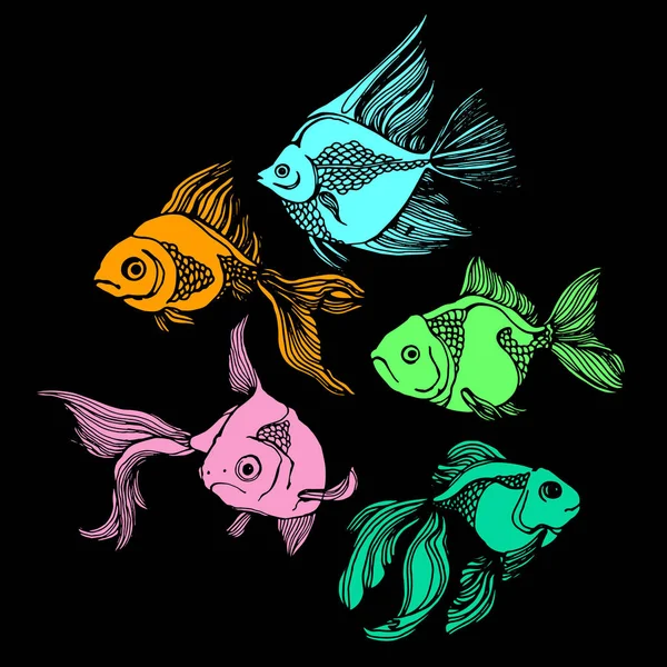 Вектор иллюстрации различных видов рыбного силуэта — стоковый вектор
