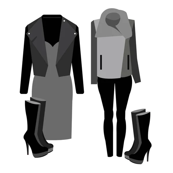 Dress, vector, sunglasses, fashion, jacket, shirt, shoes, clothing, set, bag, collection — Stock Vector