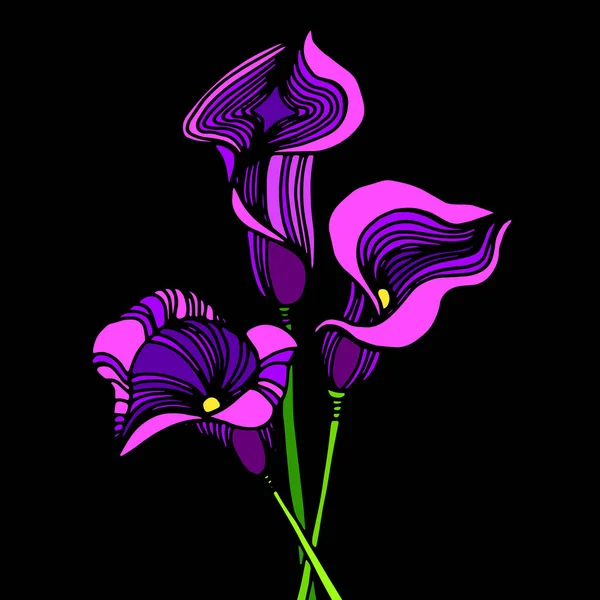 Callas undangan pernikahan. Calla lily di latar belakang. Buket bunga. Kartu pernikahan. Ilustrasi vektor . - Stok Vektor