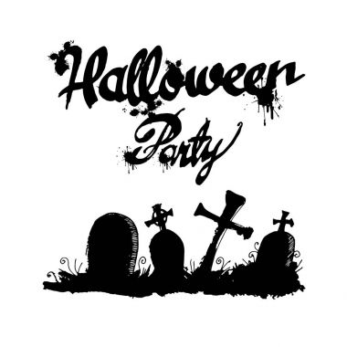 Cadılar Bayramı mezarlığı ay ışığı manzara. illüstrasyon, gece, vektör