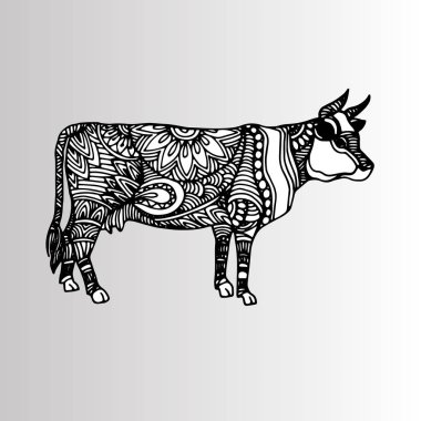 Bir inek desenleri ve etnik süsler, süsler antik kabilelerin ve Hindistan halkları ile silüeti.