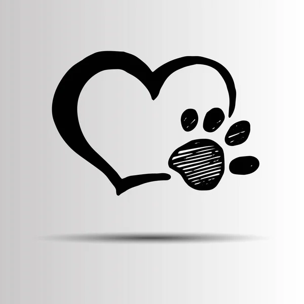 Huella de perro huella pata pie forma ilustración animal animal corazón — Vector de stock