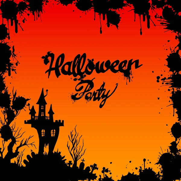 Luna Halloween castello illustrazione horror notte silhouette — Vettoriale Stock