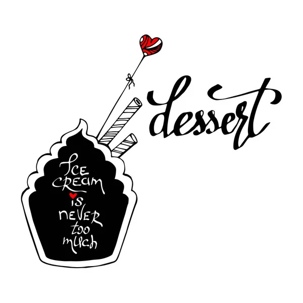 Bolo doce aniversário cupcake delicioso creme comida lettering caligrafia —  Vetores de Stock
